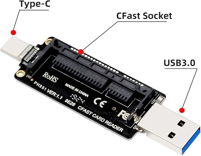 Cablecc Type-C USB-C USB3.0 to CFast 2.0 Card Adapter PCBA CFast Card Reader for Desktop Laptop