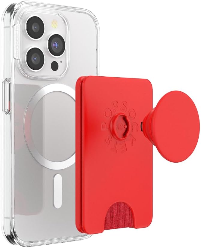 PopSockets Phone Wallet for MagSafe, Phone Card Holder with Grip, Red - Rosso