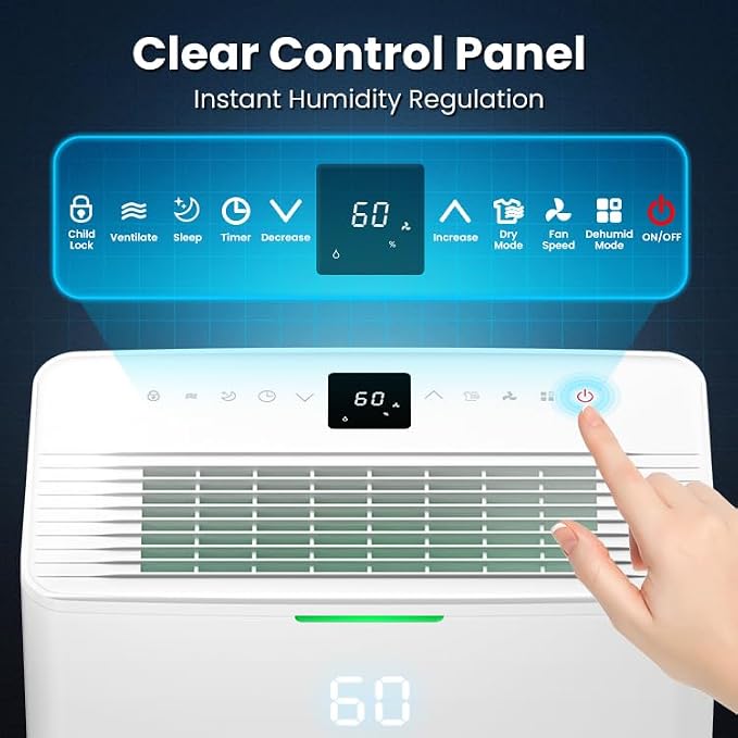 4500 Sq. Ft Dehumidifier, Max 80 Pint Dehumidifier for Basement, Compressor Dehumidifiers for Home with Drain Hose, Smart Humidity Control, Energy Efficient, Quiet for Bedroom, Large Rooms.