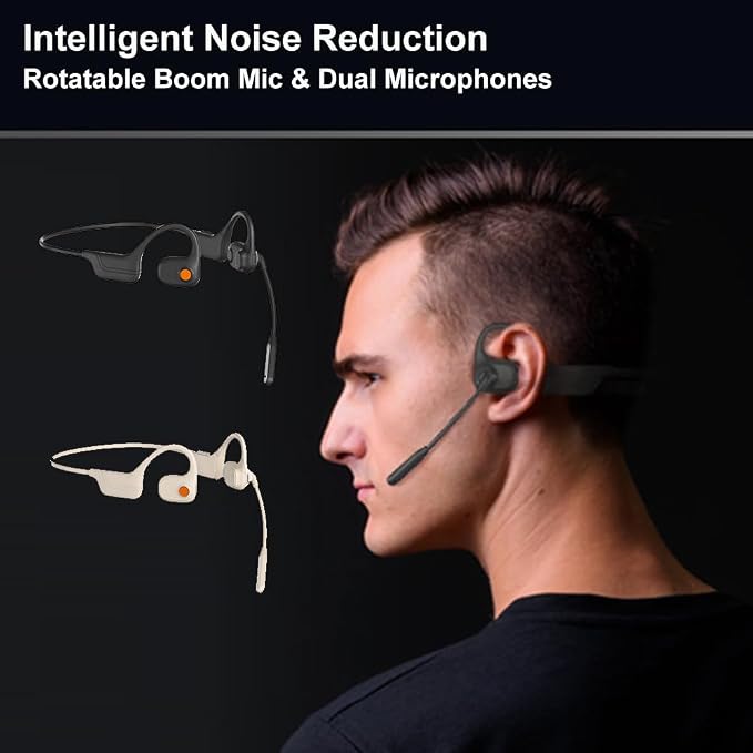 AYI Open Ear Air Conduction Bluetooth Headphone Dual Mic Rotatable Boom Mic Active Noise Cancellation IPX5 Waterproof Bluetooth 5.4 Pain-Free Design for Sports Work Outdoor Activities-DG White