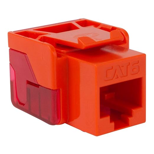 ICC CAT6 Keystone Jack with Inline IDC No Pair Split Wiring (Easier Termination) UL Listed PoE++ TAA Compliant for Wall Plate or Patch Panel, Works with JackEasy Termination Tool, Orange