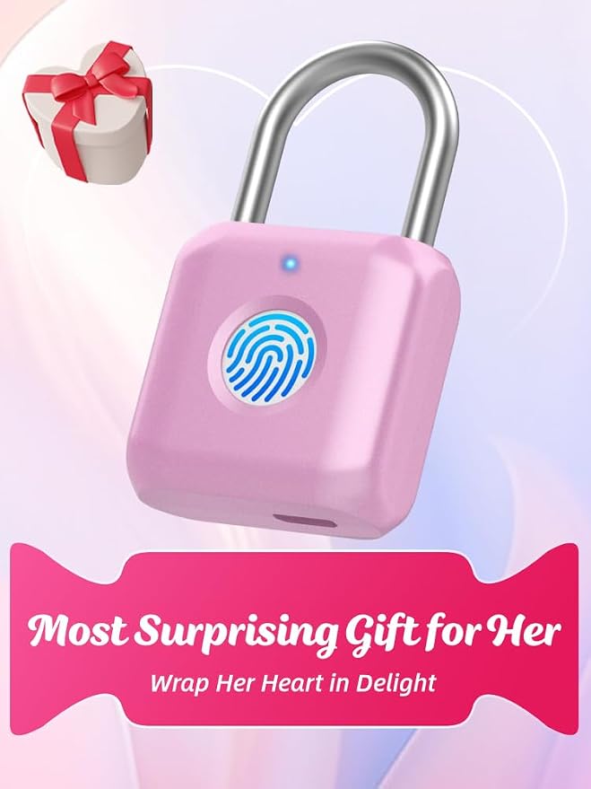 Fingerprint Padlock eLinkSmart Gym Locker Lock for Girls Women with Phone App iOS Watch Metal Keyless Combination Locks for School Sports Locker Toolbox Hasp Storage Pink