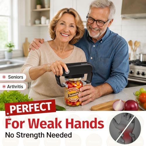 Effortless Electric Jar Opener Easy Opens Twist-Lid, One Handed Automatic Jar Opener for Weak Hands & Seniors with Arthritis