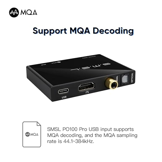 SMSL PO100 PRO MQA DDC XMOS XU316 Digital to Analog Audio Converter, Type-C USB Input IIS/Optical/Coaxial Output Mini Portable USB Interface for Phone/PS5/Switch/TV