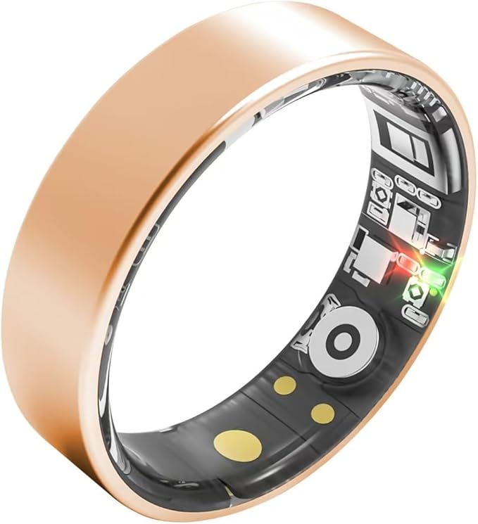 Smart Ring | No Subscription Fitness & Health Tracker Gold Size6 | 5ATM waterproof, 5day battery, Fitness & heart rate & SpO2 & pressure tracker, iOS & Android compatible, family care