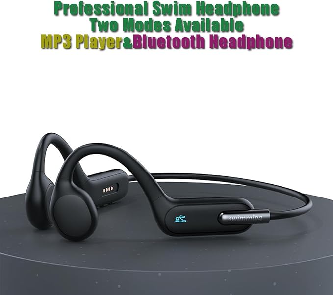 AYI Professional Swim Headphones True Bone Conduction Open Ear Headset Underwater MP3 Player Built-in 32G Memory IP68 Waterproof Bluetooth Earphone for Driving Bicycling Running Skiing-X6 Black