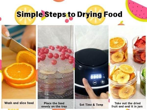 Food Dehydrator Machine for Mushroom,6 Trays Jerky Dehydrator Machine with 24H Timer, 600W 158°F Food Dryer Dehydrator for Meat, Herbs, Meat, Fruit,Dog Treats (Black)