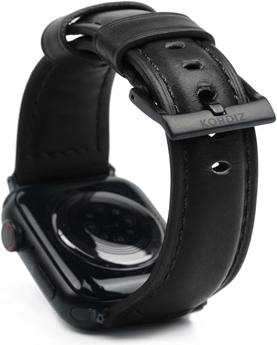 KORDIZ Traditional Leather Band for Apple Watch ULTRA 3, ULTRA 2/1 & Series 11, 10, 9, 8, 7-1, SE3, SE2, SE - Genuine Full Grain Leather Wristband - Men Women Replacement Band for iWatch Apple Watch [ 49mm 46mm 45mm 44mm ]