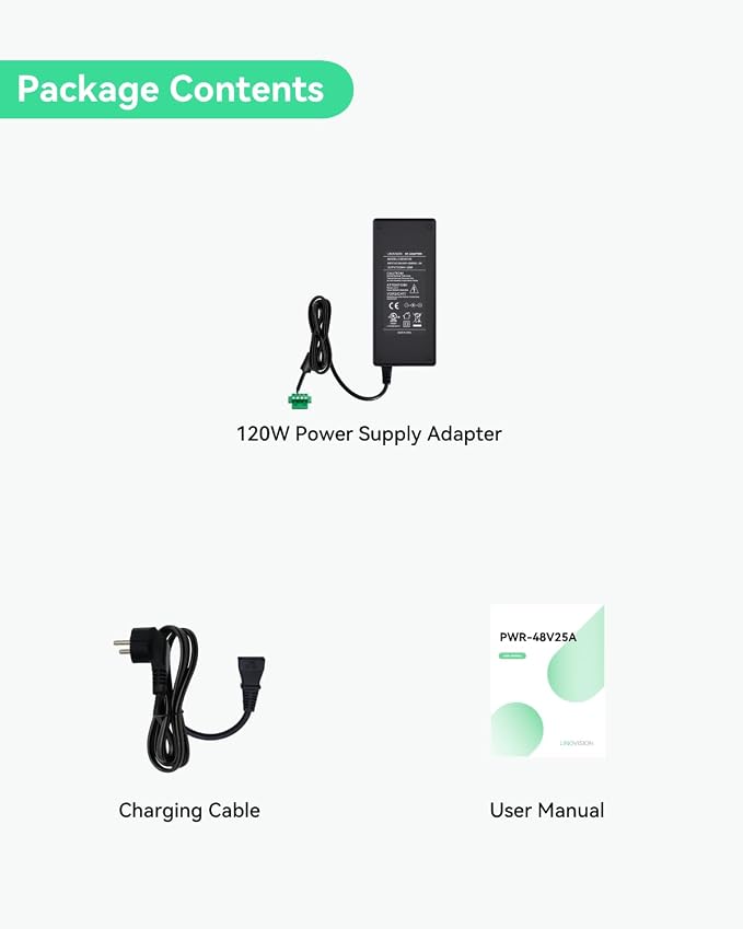 LINOVISION UL Listed DC 54V 2.2A Power Adapter, AC 100-240V to DC 54V 2.2A 120W Power Supply Adapter for PoE Switches and PoE NVRs