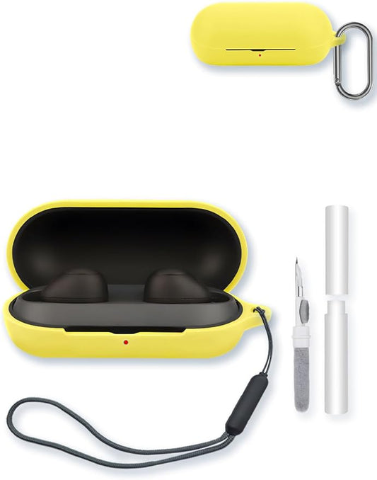 Case for Sony WF-C700N Truly Wireless Noise Canceling Earbud Headphones,Soft Protective,BOVUGAC Silicone Case Cover with Keychain & Cleaning Kit & Lanyard for WF-C700N Earbuds-Yellow