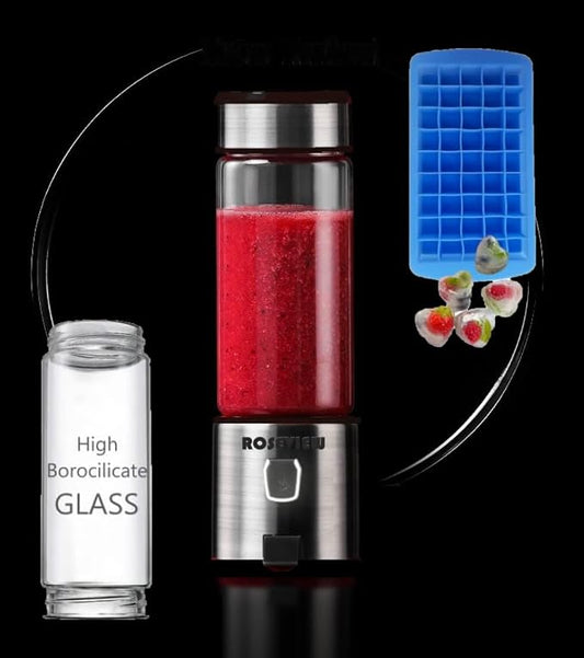 Portable Smoothie blender ROSEVIEW Glass bottle USB rechargeable mini Handheld Ice Shakes Cup 2 blend juicer Cordless Personal smoothies maker Fruit mixer