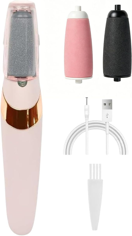 Electric Foot File and Callus Remover,Dual Roller Heads 2 SpeedsProfessional Pedicure Tools for Dry, Calluses, Dead, Cracked, Hard Skin,Equipped with 2 Grinding Heads and 1 USB&Cleaning Brush(Pink)