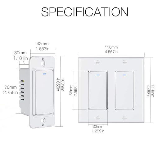 MoesGo WiFi Wall Push Button Smart Light Switch,Multi-Control, 2.4GHz WiFi Light Switches, Neutral Wire Required,Remote Control Smart Life/Tuya, Work with Alexa,Google Home White 2 Gang