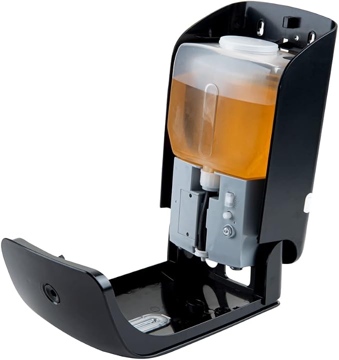 Restaurantware Clean Tek Professional 33.4 Ounce Automated Soap Dispenser 1 Touchless Wall-Mountable Soap Dispenser - Security Key Black Plastic Soap Dispenser Transparent For Liquid Soap