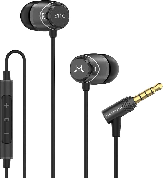 SoundMAGIC E11C Wired Earbuds, Built-in Mic, HiFi Sound, 3.5mm Jack, Black | Crystal-clear call clarity, Balanced accurate sound, Rich bass,Full aluminium housing, Silver-plated cable, Comfortable fit