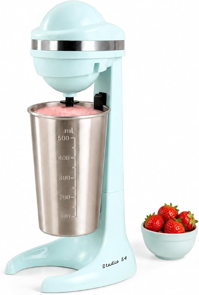 Retro Milkshake Maker, Electric Drink Mixer with 17oz Stainless Steel Mixing Cup, Milkshake Machine & Frappe Maker, 2-Speed Shake Mixer for Smoothies, Ice Cream Drinks & Coffee