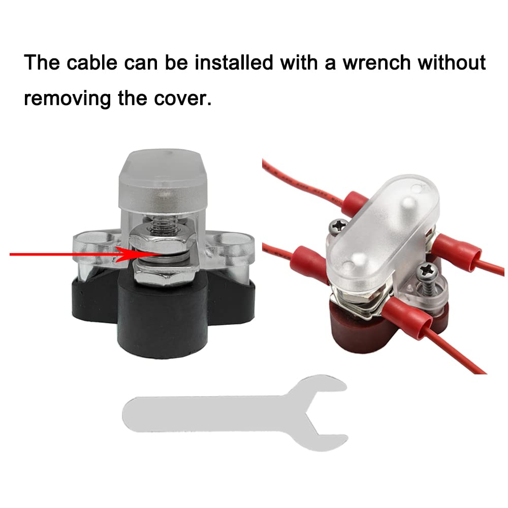 Heart Horse Bus Bar Terminal Block 1/4'' Power Stud Battery Junction Post Distribution Block Insulated with Cover DC 48V 300A for Auto Truck RV Boat (1/4'',Red+Black)