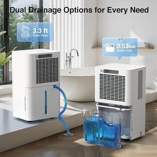ZAFRO 1200 Sq.Ft Dehumidifier for Home & Basement with Drain Hose, Ultra Quiet 40dB, Energy Saving 21 Pints Dehumidifier with Auto & Manual Drainage, Auto Defrost, 3 Modes, 24H Timer