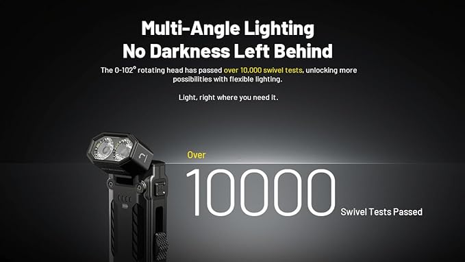 Nitecore EDC09 1600 Lumens EDC Flashlight, 102° Rotating Swivel Head 3 Color Temperatures USB-C Rechargeable Magnetic Tail Stainless Steel Body Waterproof