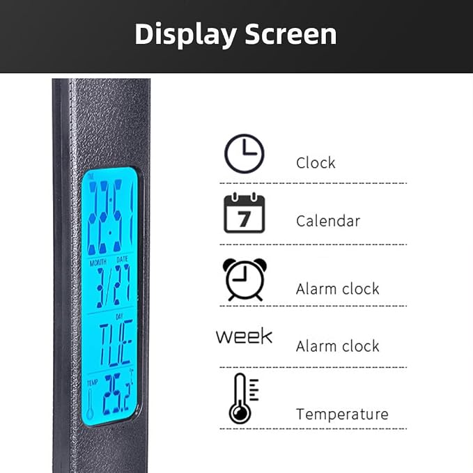 IHAO Multi-Functional Desk Lamp 10W Qi Wireless Charger 3 Color Modes 5 Brightness Levels Eye-Caring LED Light Faux Leather Finish Calendar Temperature Display Office Table Lamp TX26 Black