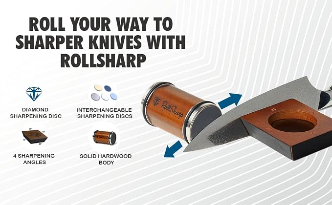 Rolling Knife Sharpener made easy with 2 Diamond Discs & 4 Magnetic Angles 15°/18°/20°/22° for All Kitchen Knife Set, Birthday Gifts for Men & Women