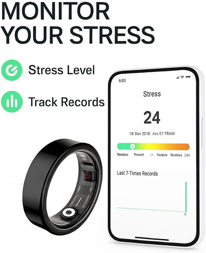 Smart Ring for Women & Men - Heart Rate, Blood Oxygen, Sleep Tracker | Waterproof IP68 | 12-Day Battery | Heart Rate, Steps, Calories Monitor | Comfort Fit Wearable Tech Accessory Ring