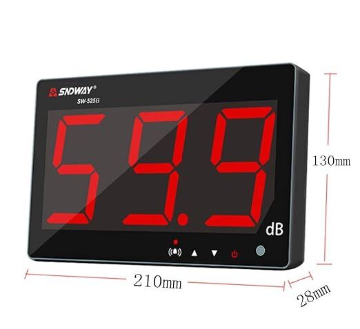 SNDWAY SW-525B 30-130dB Digital Sound Level Meter with Large 9.6in Screen LCD Display Noise Meter Decibel Wall Mounted Hanging with Alarm (Sound Level Meter with Data Logger)