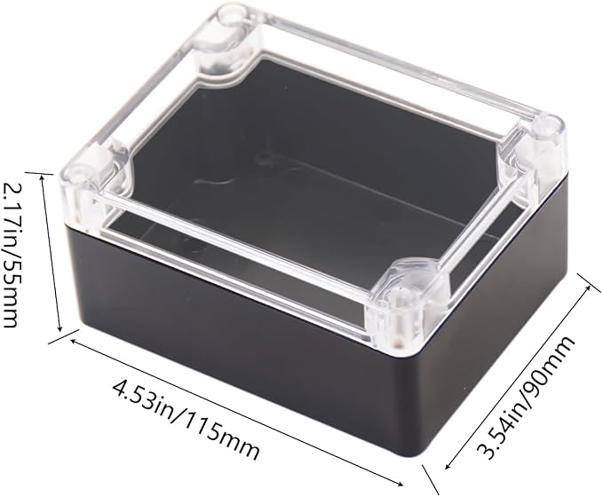 Project Box IP65 Waterproof Junction Box ABS Plastic Black Electrical Boxes DIY Electronic Project Case Power Enclosure Clear Cover 4.53"x3.54"x2.17"
