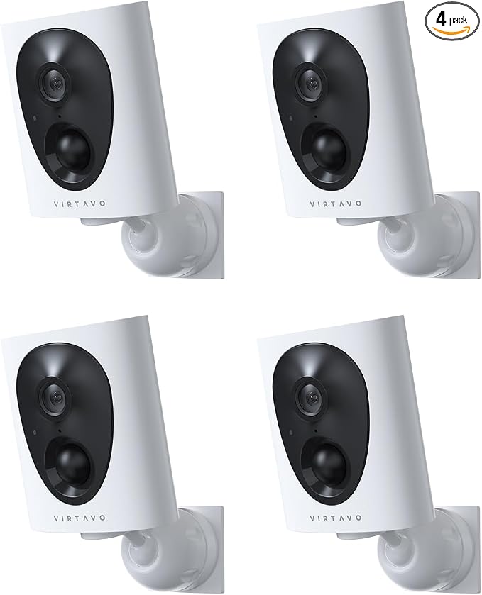 VIRTAVO VistaFlask 2K Security Cameras Wireless Outdoor, Battery Powered, AI Motion Detection, for Home Security, Starlight Lens for Colorful Night Vision, 2-Way Audio, Cloud/SD Storage 4pack