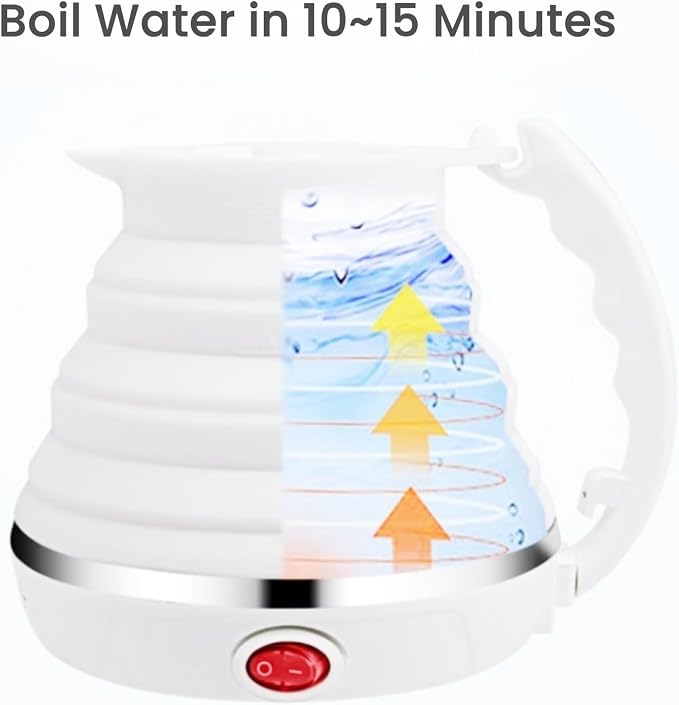 24V Kettle with Cigarette Lighter Plug, Truck Kettle Collapsible, Truck water Boiler, Food Grade Silicone, Fast Boiling, Auto Shut off and Keep Warm, 450ml (24V, White)