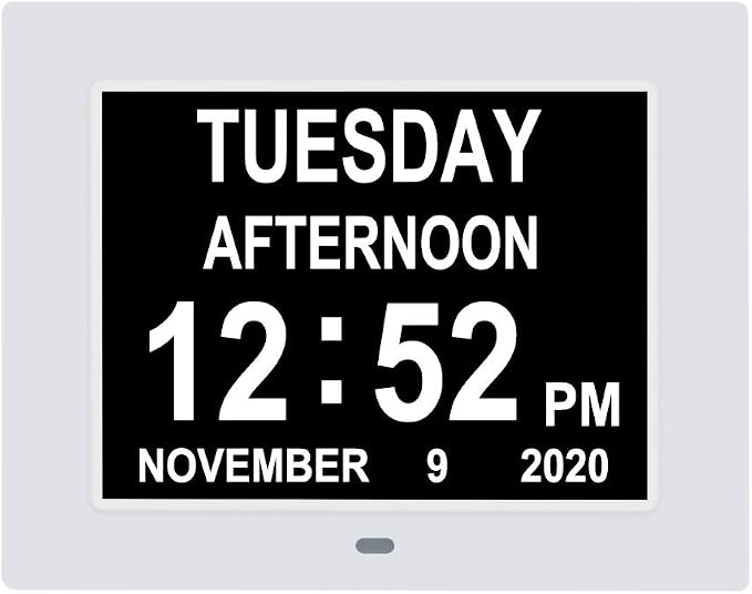 Digital Clock Large Display for Seniors 8 Alarm Non-Abbreviated Day Date Calendar Clock with AM PM Auto-Brightness, Dementia Clock for Senior Elderly Vision Impaired Memory Loss Alzheimers(7 inch)