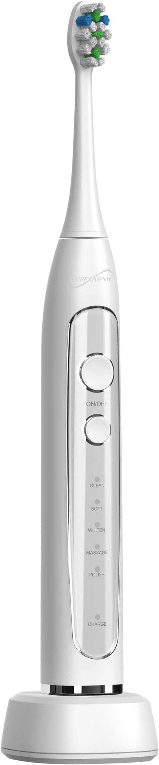 Supersonic TB-5100 Sonic Zoom Advanced Whitening Electric Toothbrush | 40,000 VPM | Wireless Charging | 5 Cleaning Modes | 8 Brush Heads | Auto Timer | Travel Case | White