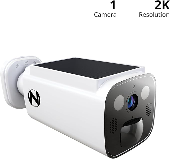 Night Owl 2K Battery Solar Powered Camera with Spotlight and 2-Way Audio – White