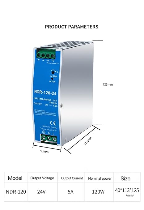 24VDC DIN Rail Power Supply NDR120-24 120W 24v 5a Power Supply Output 24VDC 5A with Dual Output 120vac to 24vdc Power Supply