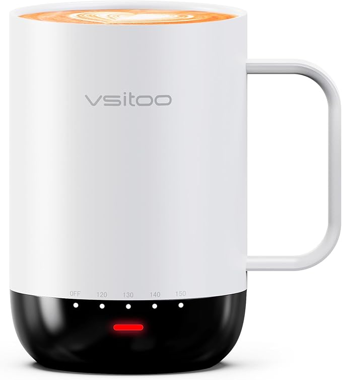 Vsitoo S3 Pro 16oz Smart Self Heating Coffee Mug, Heated Coffee Mug with AI Auto-Sensing Temperature Control, 120-150℉ Rechargeable Smart Mug Warmer, IPX7 Waterproof, Gift for Men Women, White