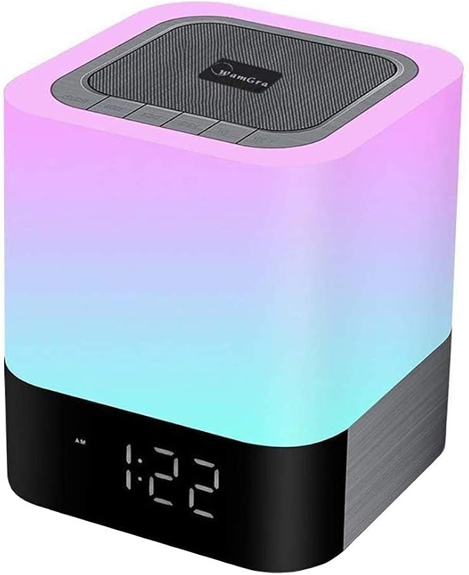 WamGra Night Light Bluetooth Speaker, Alarm Clock Bluetooth Speaker MP3 Music Player, Touch Control 48 Led Color Changing Bedside Lamp for Bedroom