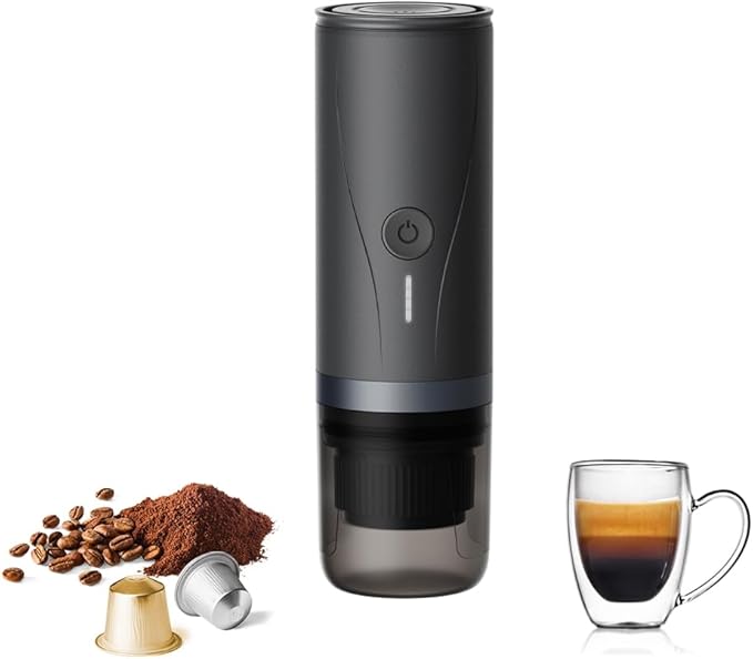 CERA+ PCM03 Portable Espresso Maker,Self-Heating Electric Mini Coffee Machine,Compatible with NS Capsules & Fine Grind,Coffee Maker for Outdoor Camping,Hiking,RV & Car, travel (Black)