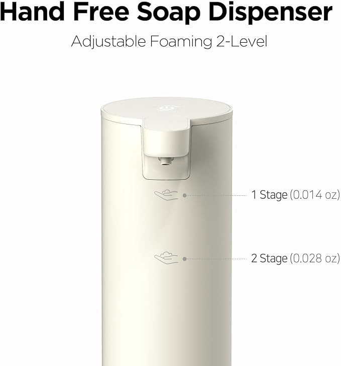 mooas Automatic Foaming Hand Soap Dispenser 2 Set (Ivory & Metal) Stainless Steel Rechargeable 2 Level Adjustable Touchless Soap Dispensers for Kitchen, Bathroom, Commercial 9.4oz Each