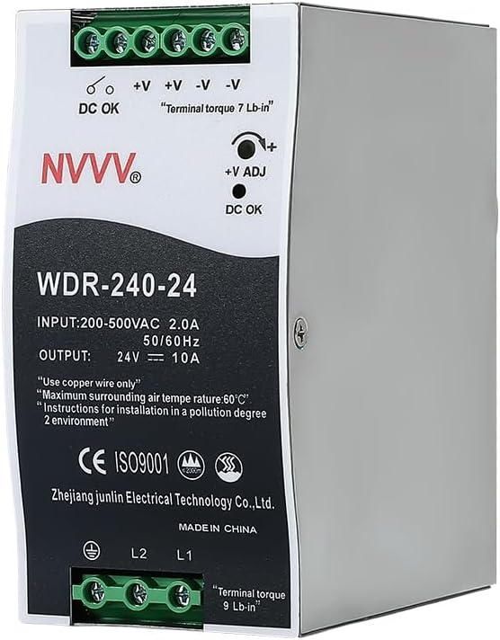WDR-240-24 24V, Input:180~550VAC,Output:24VDC 10A, 240W Industrial DIN Rail Power Supply AC to DC Converter