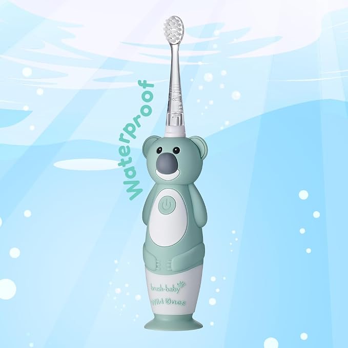 BrushBaby - WildOnes - Kids Rechargeable Electric Toothbrush, Ages 0-10 - Koala Design with Flashing Lights - DeepClean Bristles for Superior Cleaning - 2 Replacement Brush Heads, 1 USB Cable