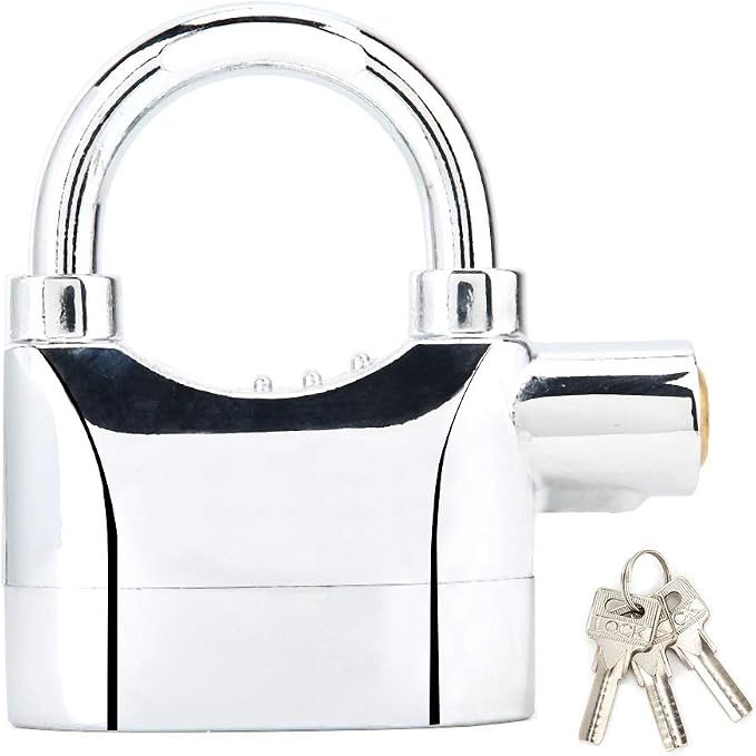 Sonew Alarm Lock, Universal Security Anti-Theft Padlock 110db Siren Alarm Lock Aluminum Alloy Keyed Padlock for Motorcycle Door Window (Aluminum Alloy Silver)