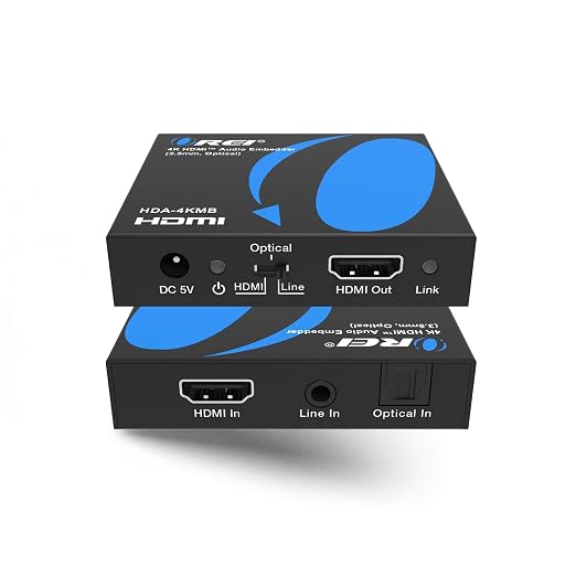 OREI 4K HDMI Audio Embedder, Audio Embedder Inserter Digital Analog Audi + DVI to HDMI Support TOSLINK Optical 3.5mm Jack AUX Sound Input 4K60Hz 18Gbps HDR HDCP2.2