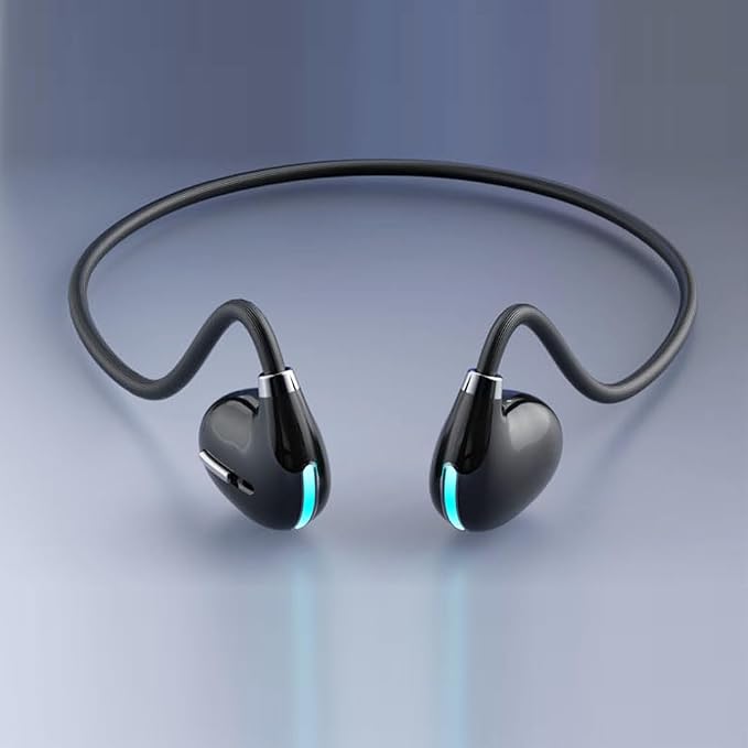 Open Ear Air Conduction Wireless Bluetooth Headphones Lightweight Pain-Free Design with Active Noise Cancellation IPX4 Waterproof Clear Calls for Sports Work and Outdoor Activities-Black