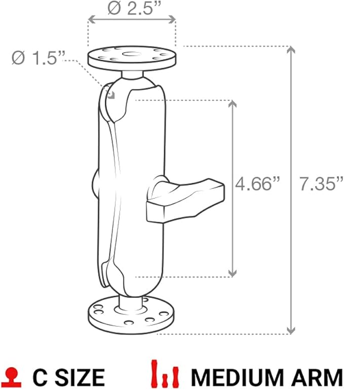 RAM Mounts Double Ball Mount with Round Plates, C Size 1.5" Ball Medium Arm, AMPS Drill-Down Mount System for Device Holders RAM-101U