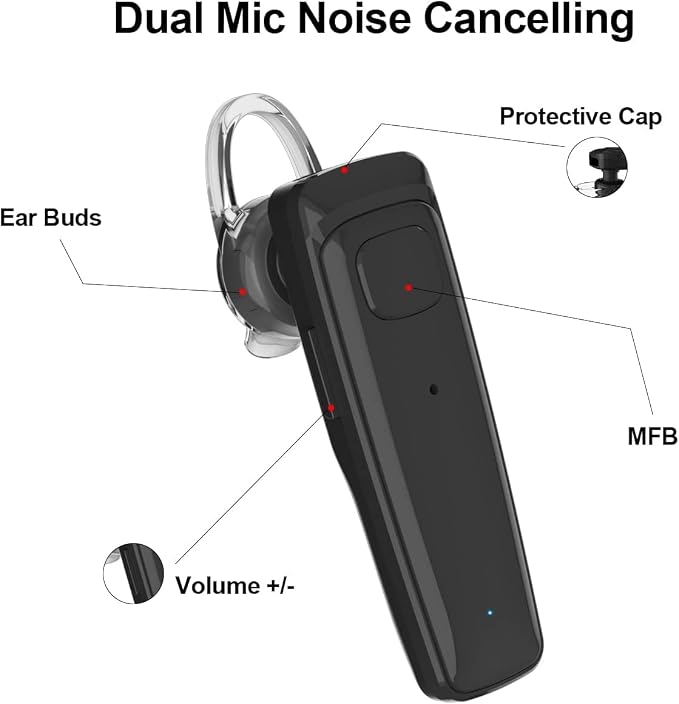 ADADPU Bluetooth Headset - V5.0 Wireless Handsfree Earpiece Built-in Dual Mic Noise Cancelling, 10 Days Standby 16Hrs HD Talktime Ultralight Headset for iPhone Android Samsung Laptop(Black)