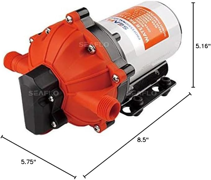 SEAFLO 55-Series Washdown Pump Kit - 12V DC, 5.5 GPM, 70 PSI, Self-Priming, Coiled Hose, Spray Nozzle, High Flow for RV, Boat, Off-Grid, Freshwater, and Saltwater Applications 4-Year Warranty