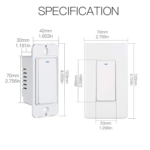 MoesGo WiFi Wall Push Button Smart Light Switch,Multi-Control, 2.4GHz WiFi Light Switches, Neutral Wire Required,Remote Control Smart Life/Tuya, Work with Alexa,Google Home White 1 Gang
