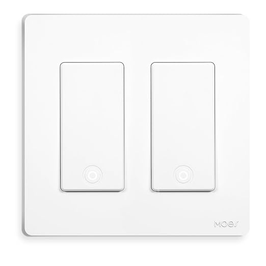 MOES Smart Single Pole Light Switch, 2.4GHz WiFi Wall Switch, Needs Neutral Wire, Multi-Control, Smart Life/TUYA APP Control, Voice Control with Alexa/Google Home, White 2 Gang