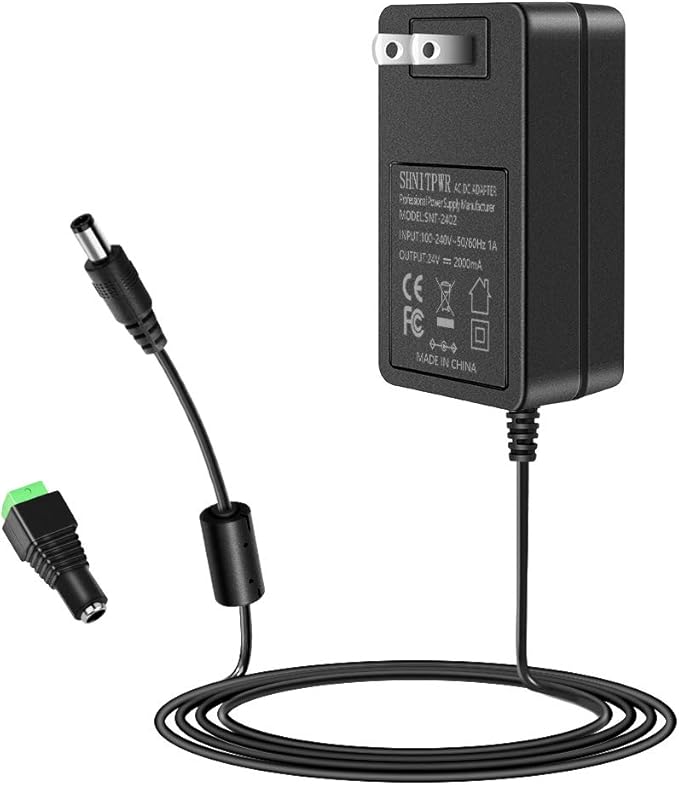 SHNITPWR 24V DC Power Supply Adapter 24 Volt 2A 48W AC to DC Converter Transformer 100~240V AC Input with 5.5x2.5mm DC Tip for 5050 3528 LED Strip 3D Printer CCTV Security System LCD Monitor
