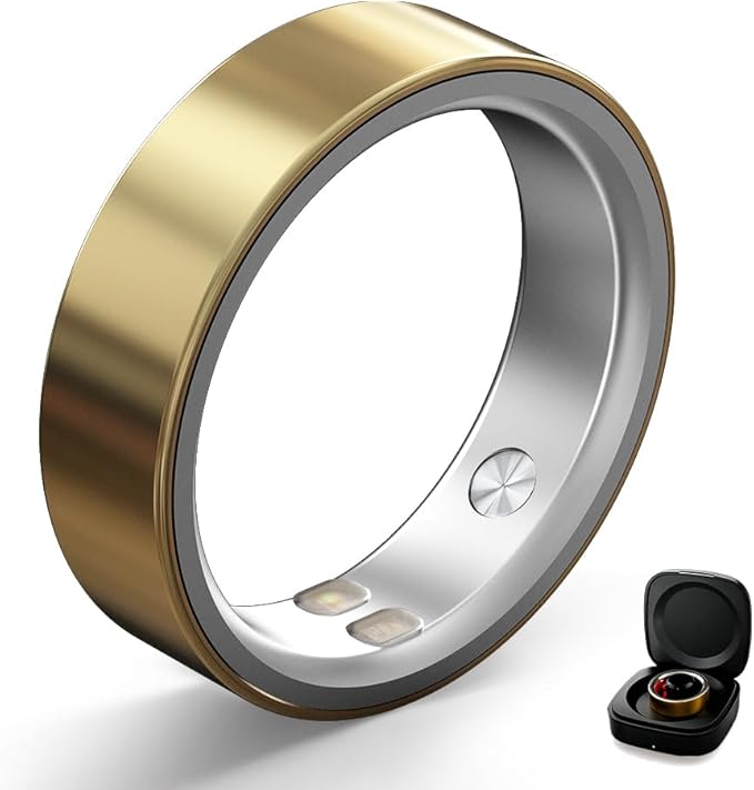 Smart Ring | No Subscription, Heart Rate & Blood Oxygen Monitoring, Sleep & Women’s Health Tracking, AI Health Advisor, IP68 Waterproof Fitness Ring for Android & iOS (Gold, 10#)